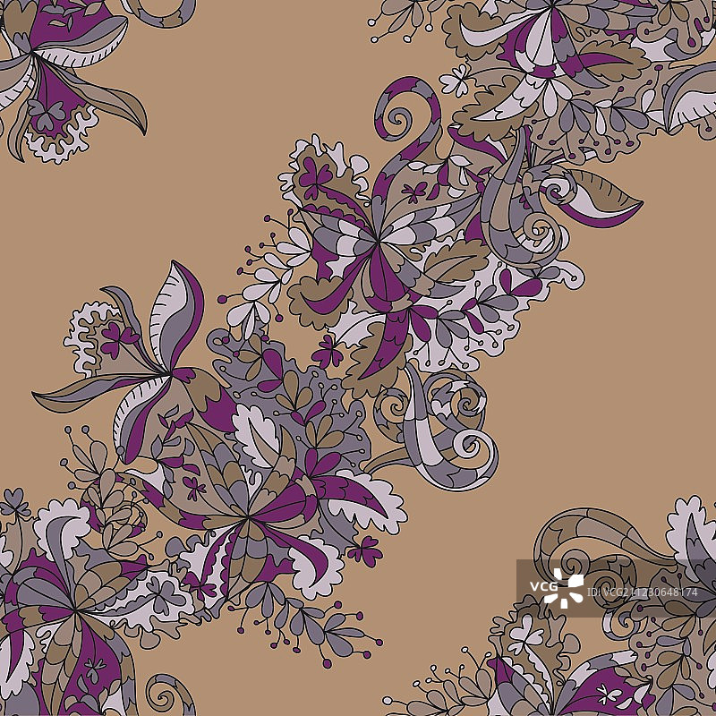 抽象手绘波浪花卉图案图片素材