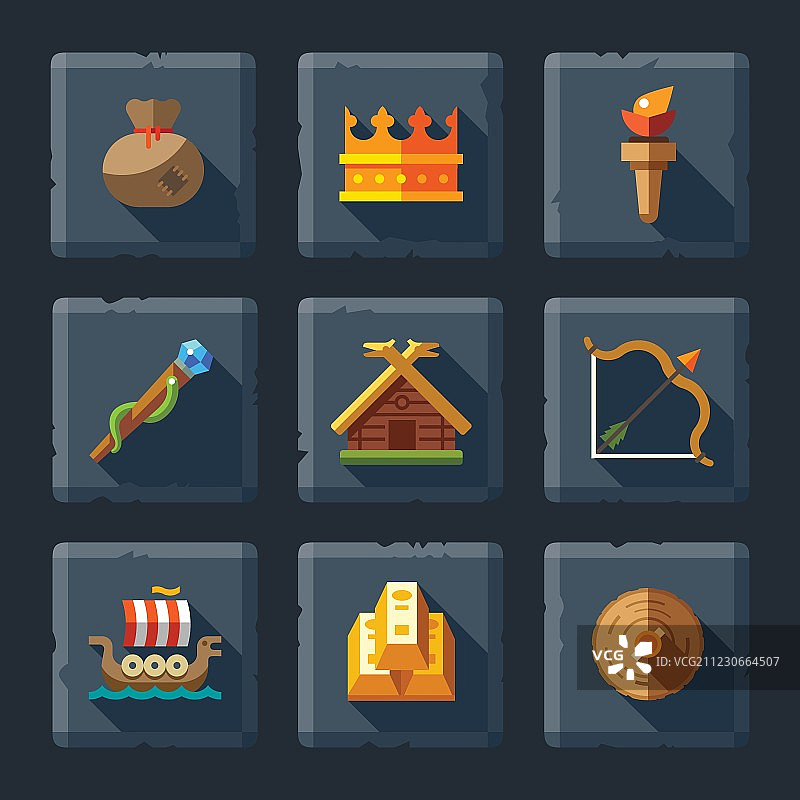 石材上的游戏图标集图片素材