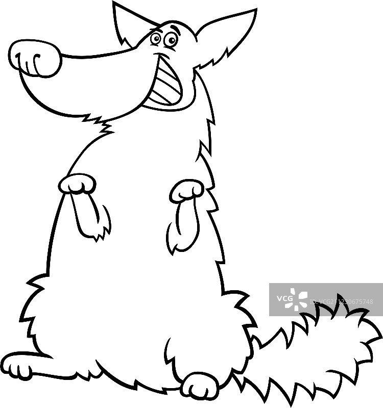 快乐的蓬松狗卡通填色书图片素材