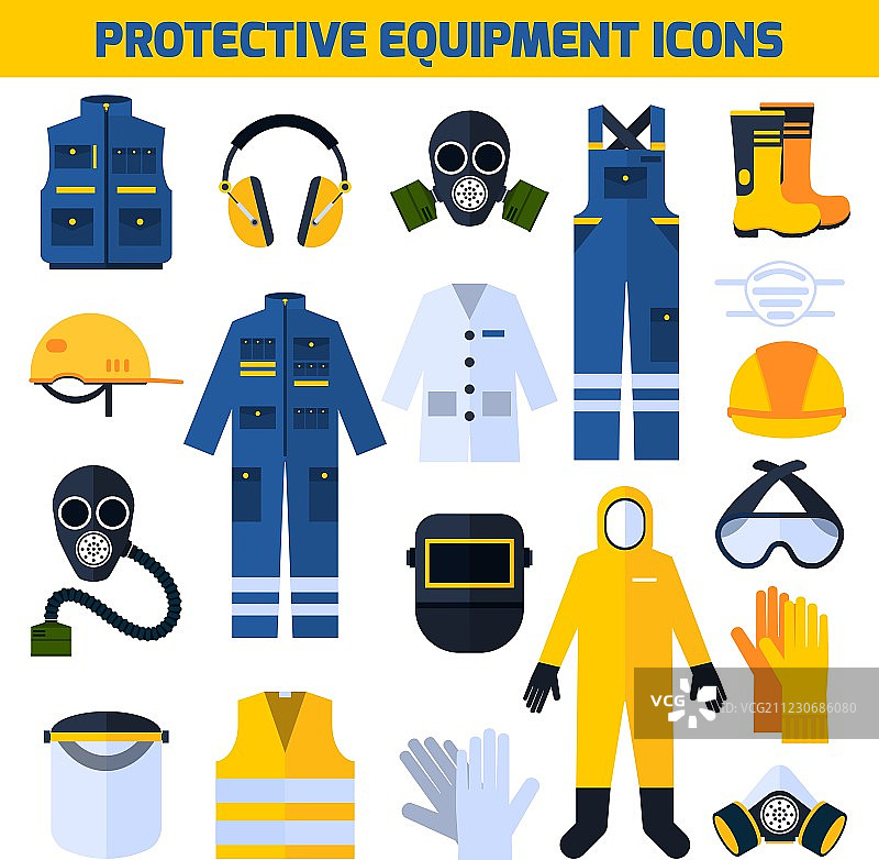 防护服设备扁平图标集图片素材