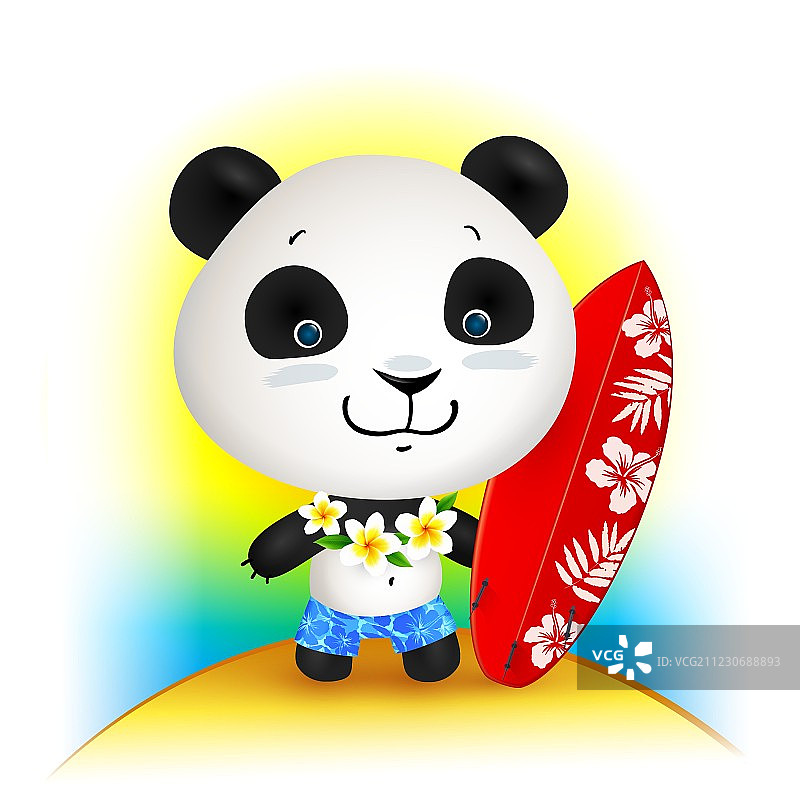可爱的小熊猫冲浪图片素材
