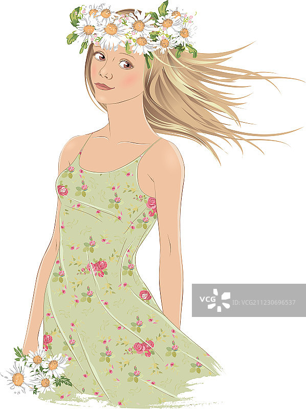 戴着雏菊花环的女孩图片素材