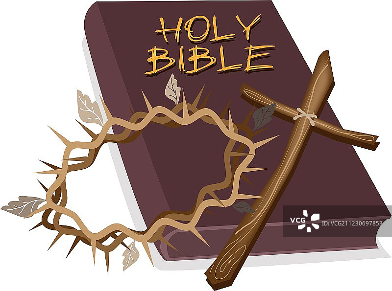 《圣经》、木制十字架和荆棘冠冕图片素材