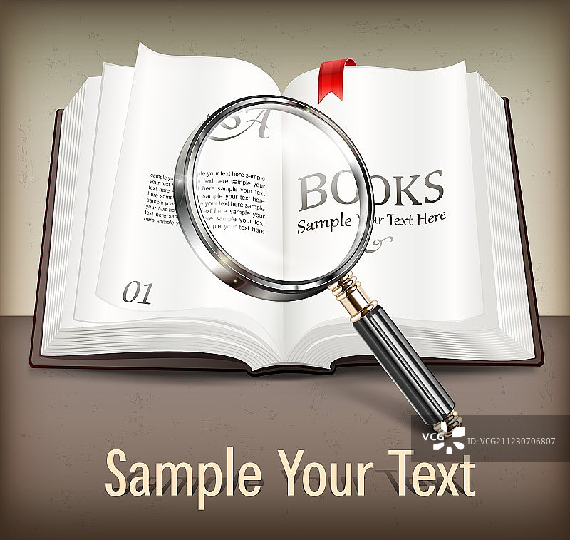 打开的书本与放大镜图片素材