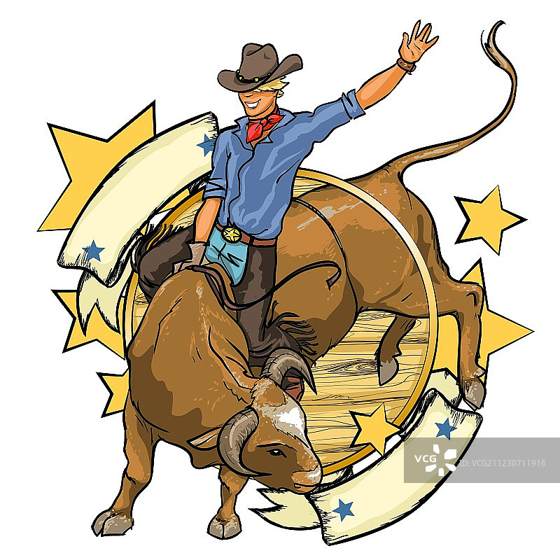 牛仔竞技斗牛标签设计图片素材