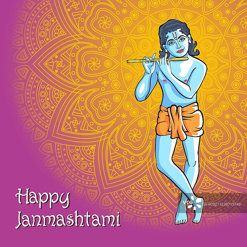 印度教青年神祇克里希纳尊者欢庆 Janmashtami 节图片素材