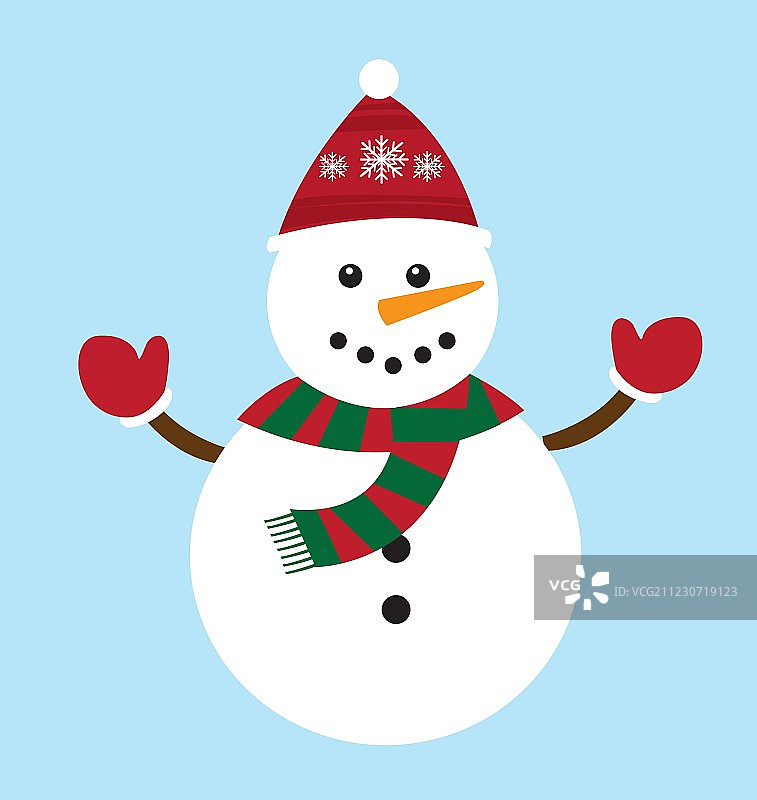 蓝色背景上的可爱雪人卡通形象图片素材