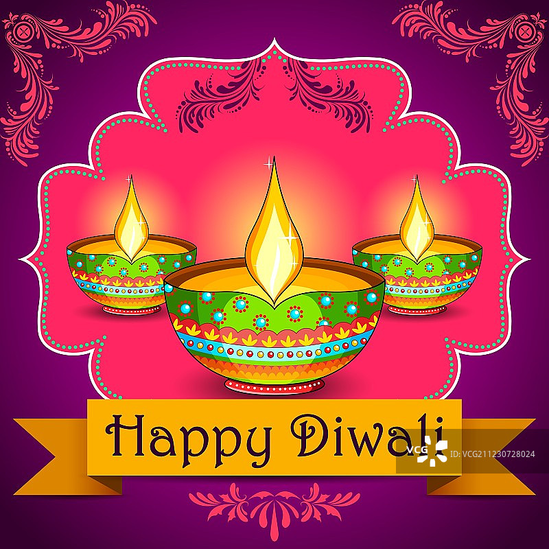 排灯节快乐背景与油灯图片素材