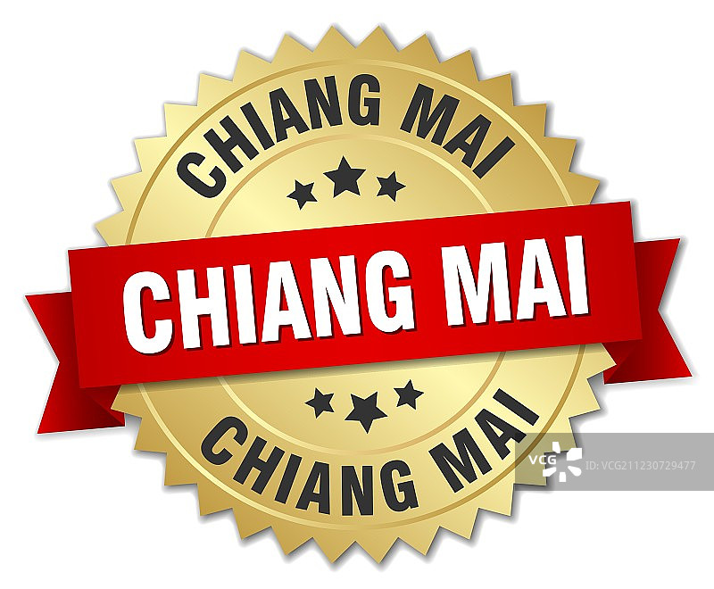 清迈金色圆形徽章与红色丝带图片素材
