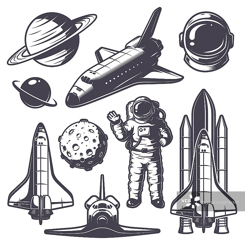 复古太空元素合集图片素材