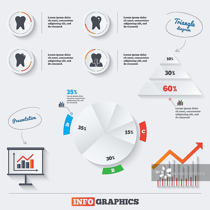 牙科护理图标：龋齿和牙种植体图片素材