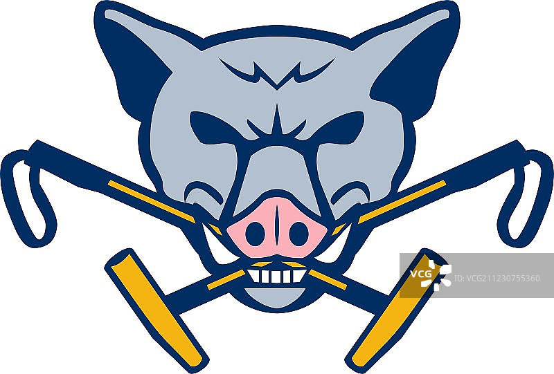 野猪头交叉马球槌复古风格图片素材