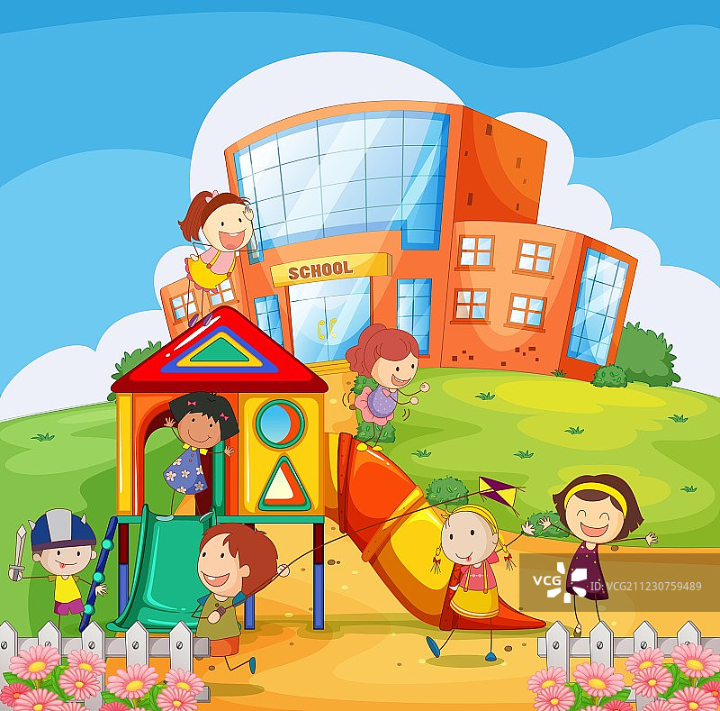 孩子们在学校操场上玩耍图片素材