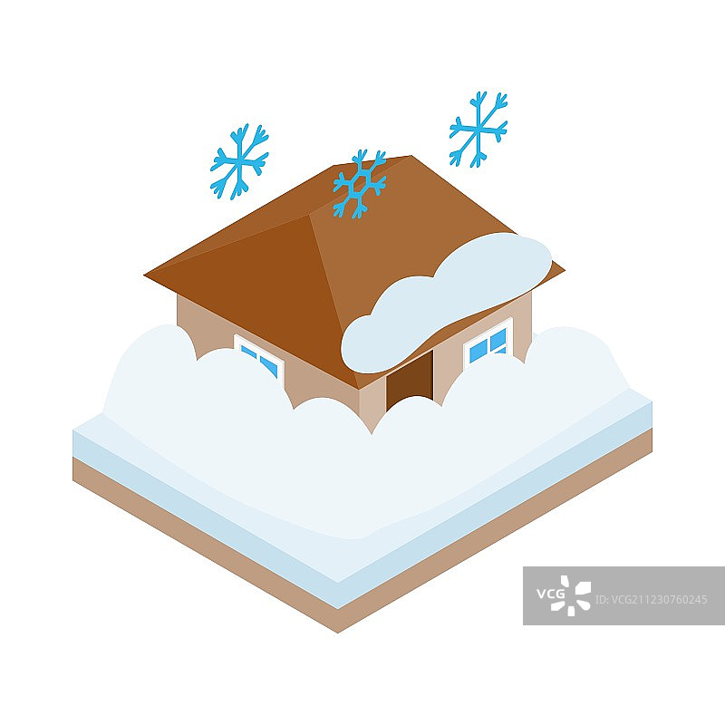 被雪覆盖的房屋等距3D风格图标图片素材