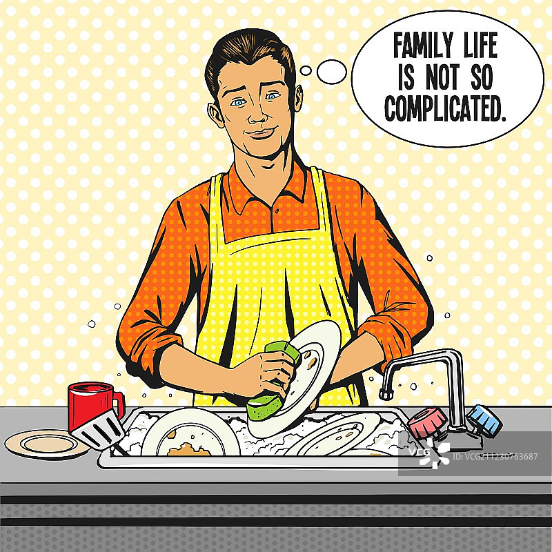 波普艺术风格的男人洗碗图片素材