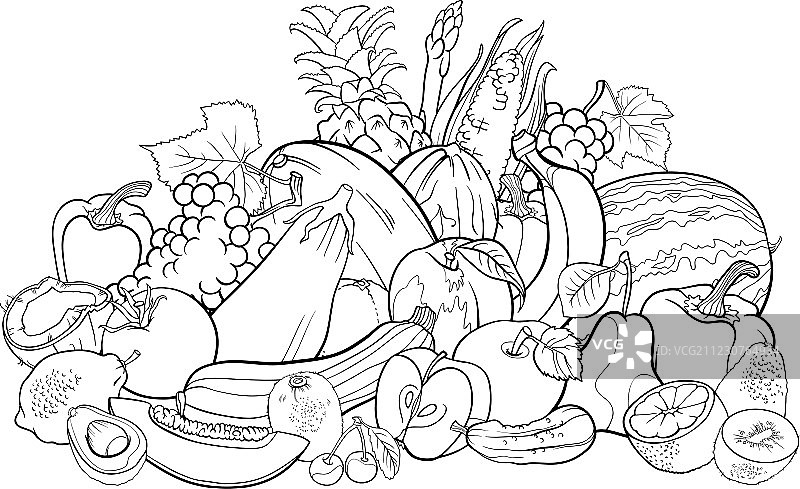 水果蔬菜填色书图片素材