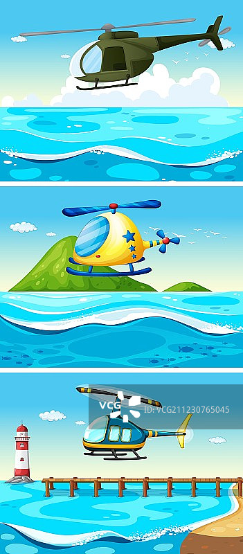 直升机飞越海洋图片素材