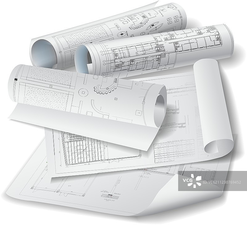 带有图纸卷的建筑背景图片素材