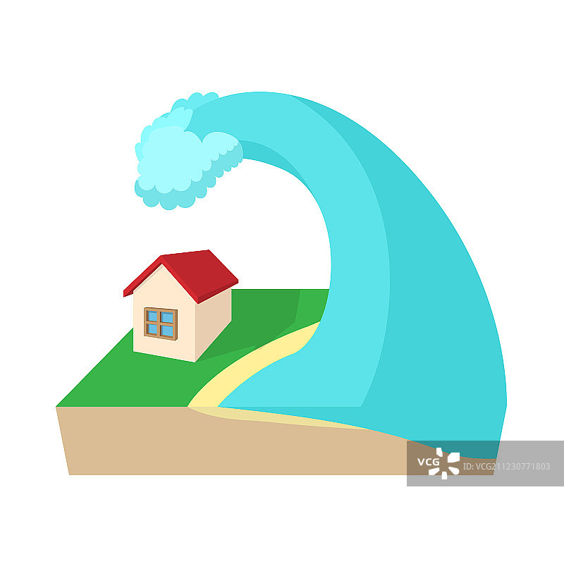 海啸巨浪淹没房屋图标图片素材