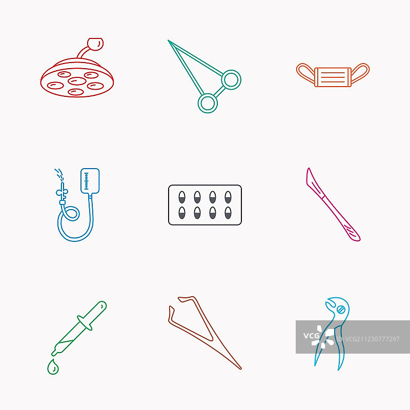 医用口罩胶囊和牙科钳图标图片素材