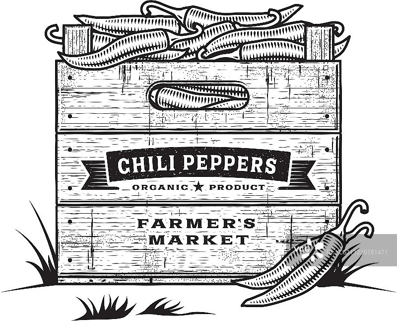 复古辣椒板条箱（黑白）图片素材
