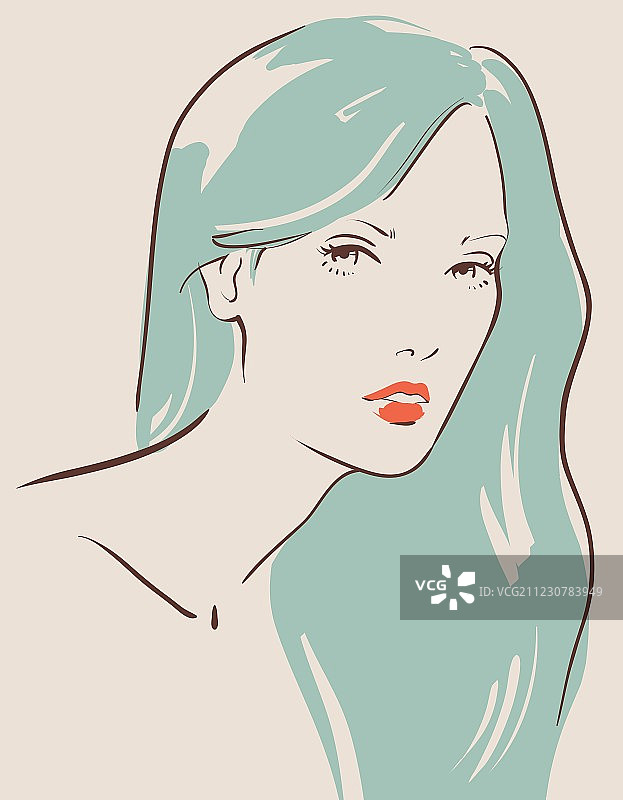 手绘美丽的女人脸部图片素材