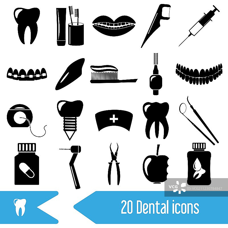 牙科主题黑色图标素材EPS10图片素材