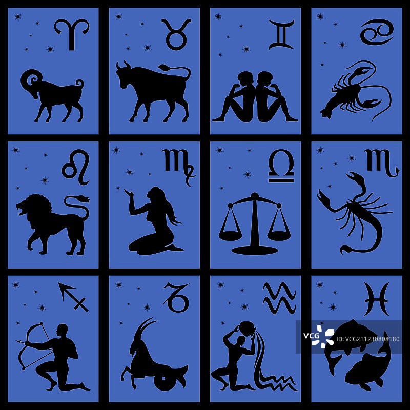 十二星座黑色剪影图片素材