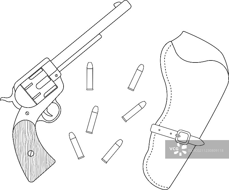 左轮手枪皮套和子弹轮廓图图片素材