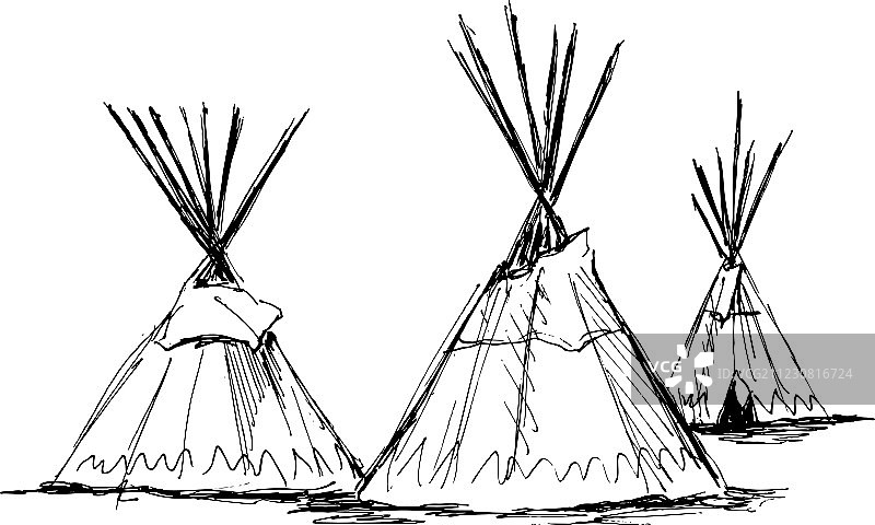 手绘印第安圆锥形帐篷图片素材