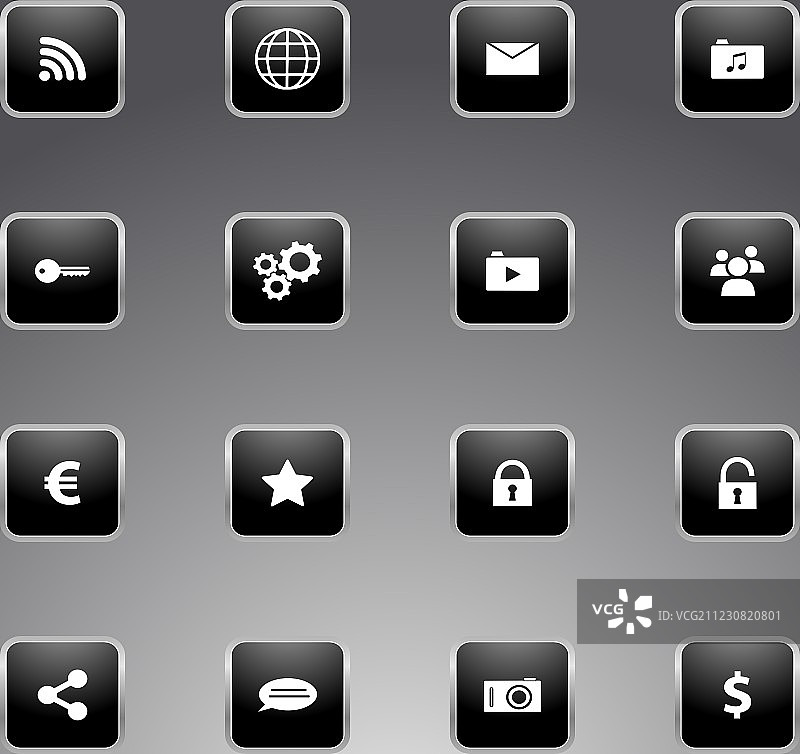 带银色轮廓的黑色图标集合图片素材