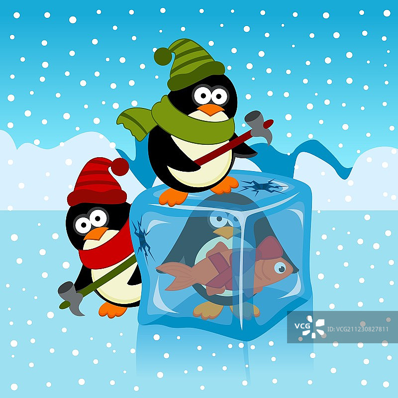 带企鹅的冰块图片素材