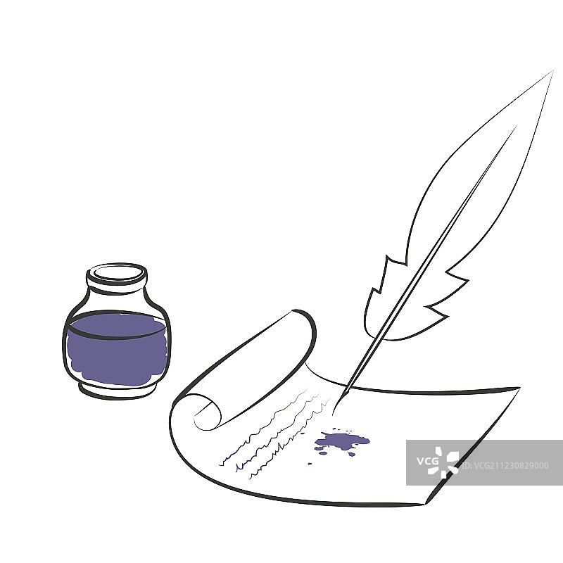 墨水瓶钢笔纸张图片素材