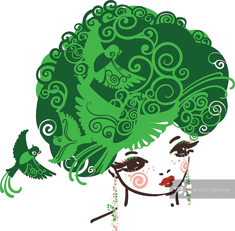 绿色的鸟女孩图片素材