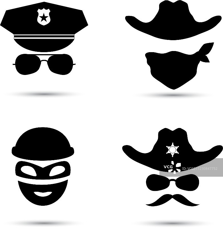 黑色图标套装：警察图标、小偷图标图片素材