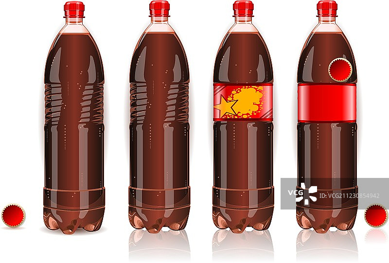 带有标签的四瓶塑料瓶可乐图片素材