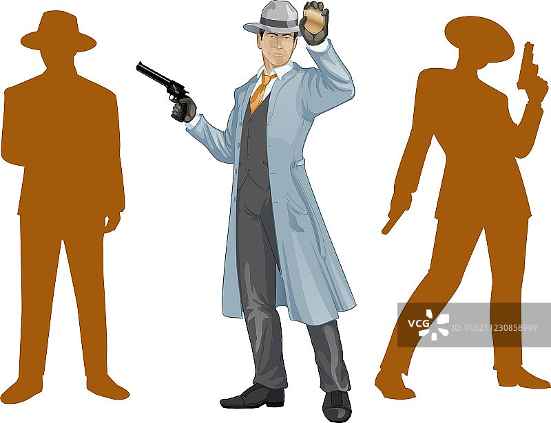 亚洲警察局长和人群剪影图片素材