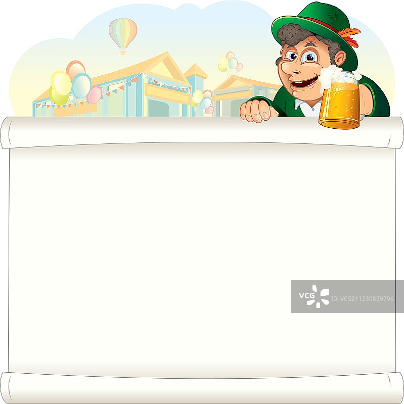 在慕尼黑啤酒节背景下的巴伐利亚男人和啤酒图片素材