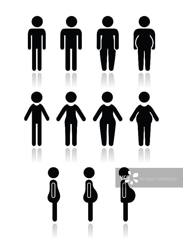 男人和女人体型图标——纤细、肥胖图片素材