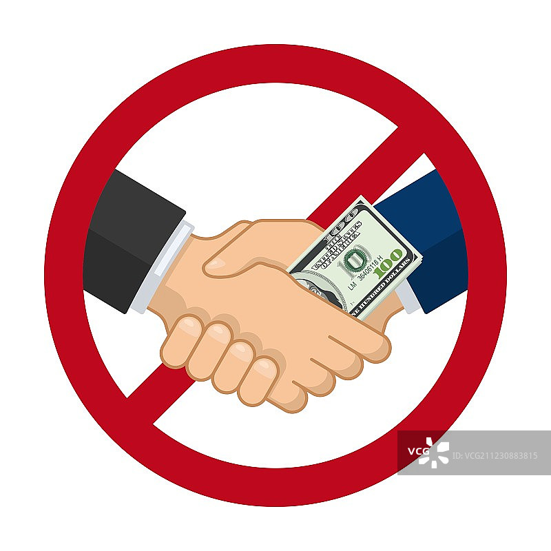 禁止标志上的贿赂握手图片素材