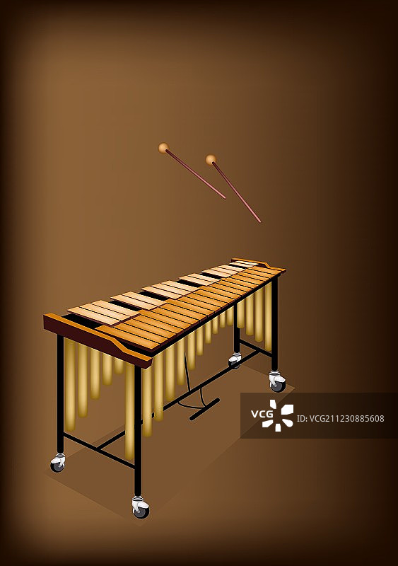 深棕色背景上的复古颤音琴图片素材