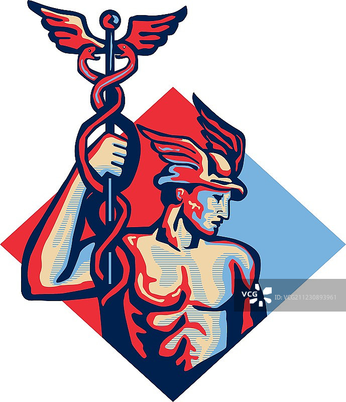 手持双蛇杖的信使墨丘利复古形象图片素材