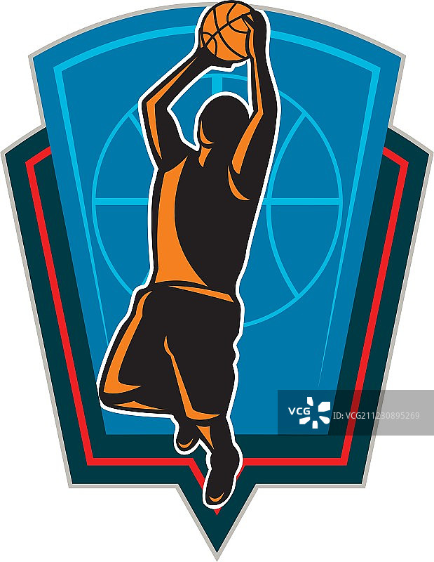 篮球运动员篮板球复古盾牌图片素材