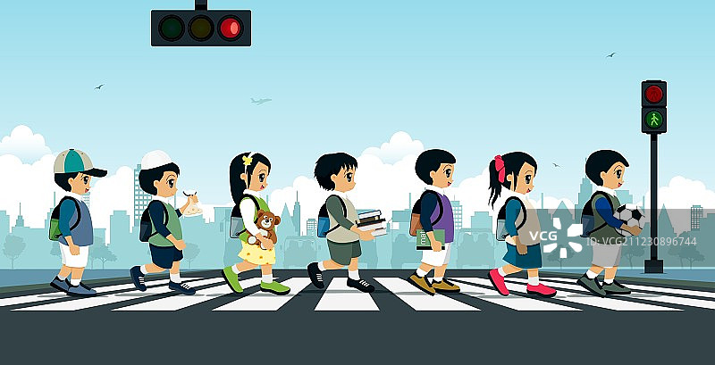学生走在人行横道上图片素材