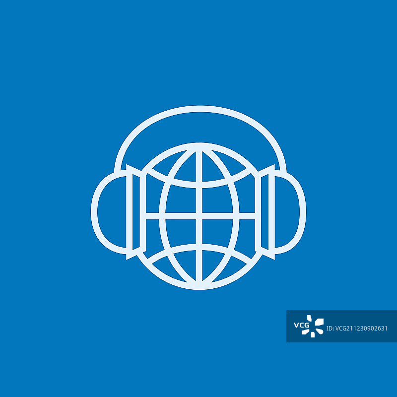 耳机里的地球线性图标图片素材