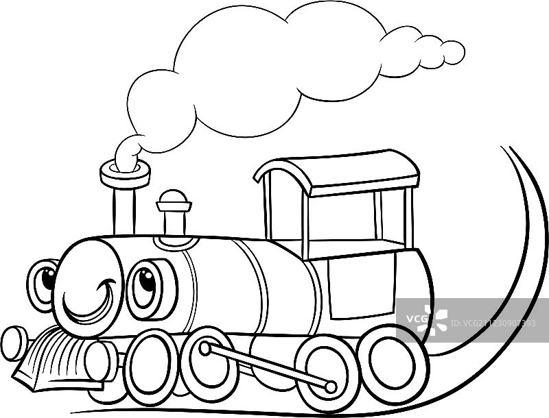 卡通火车头或引擎填色页图片素材