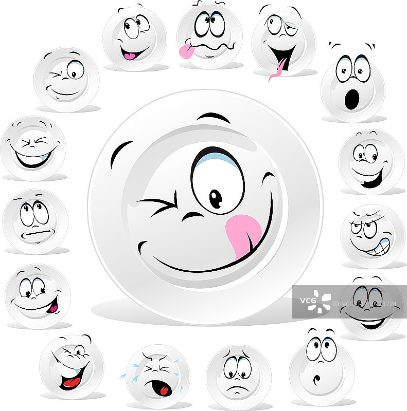 带有多种表情的白色盘子卡通图片素材