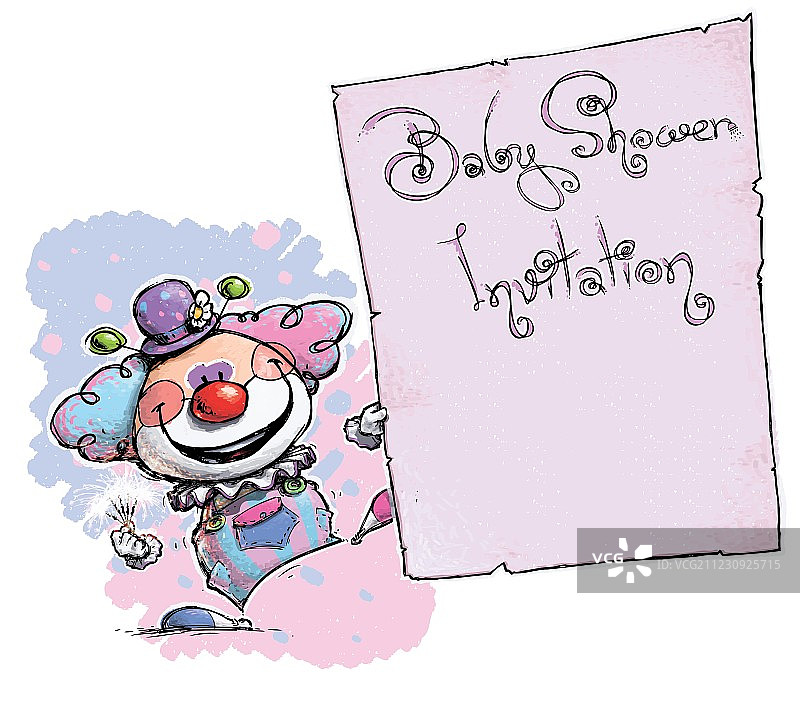 小丑拿着婴儿洗礼邀请函图片素材