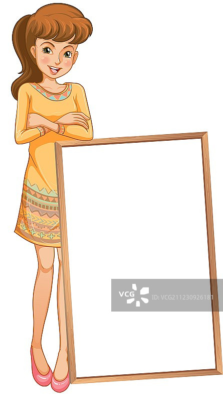 一位女士站在空板后面图片素材