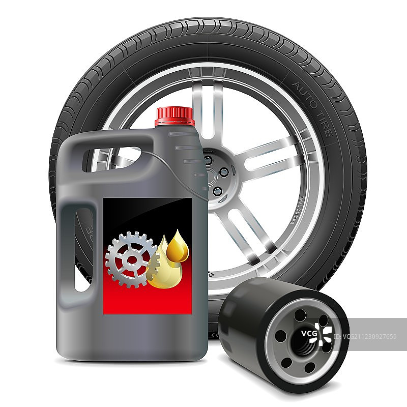 发动机油、滤清器和轮胎图片素材